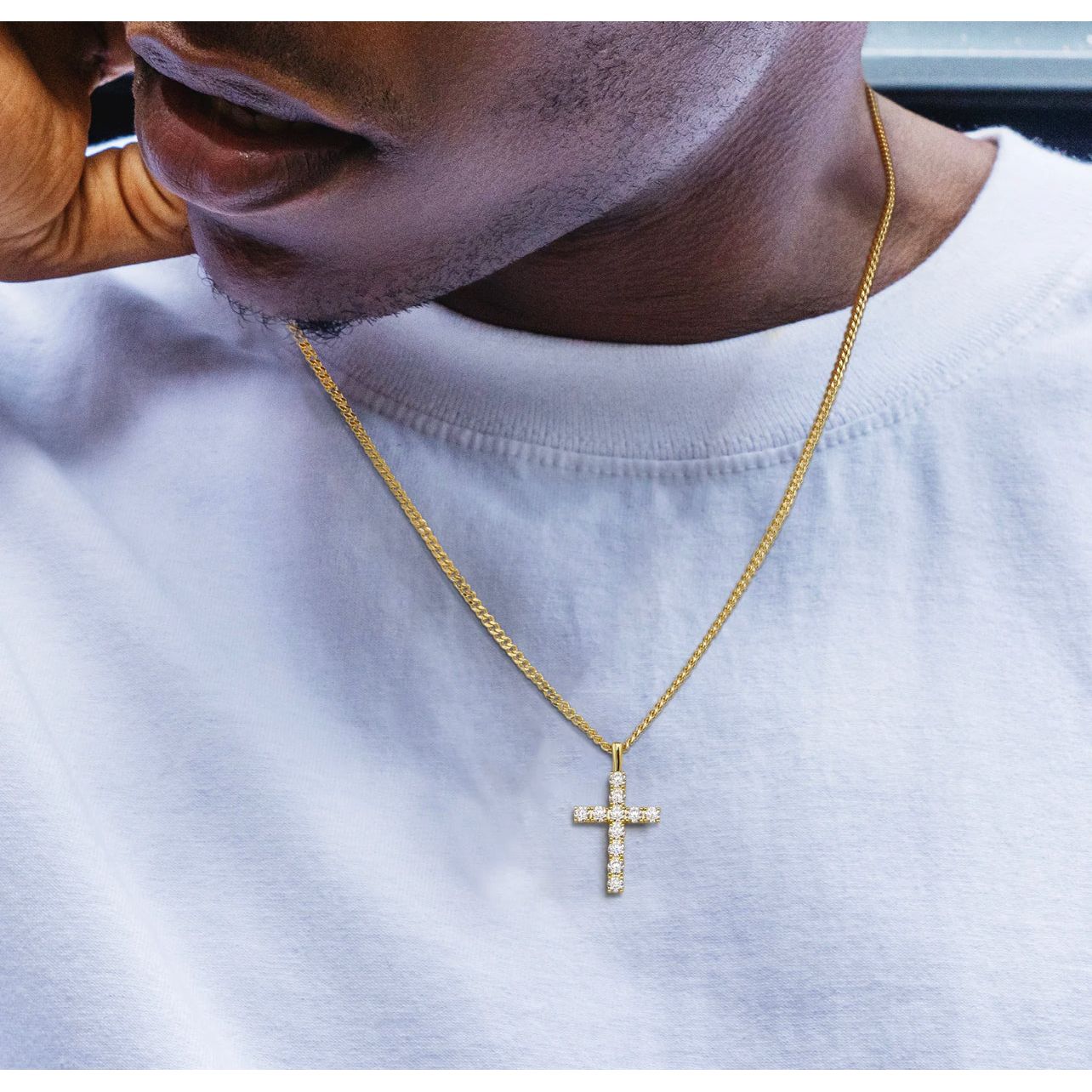 14kt Gold Vermeil 925 Silver Moissanite Cross Pendant